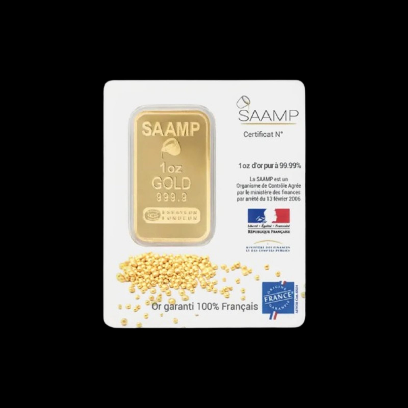 Lingot d'or 1 once troy 31,1g pureté 999.9‰