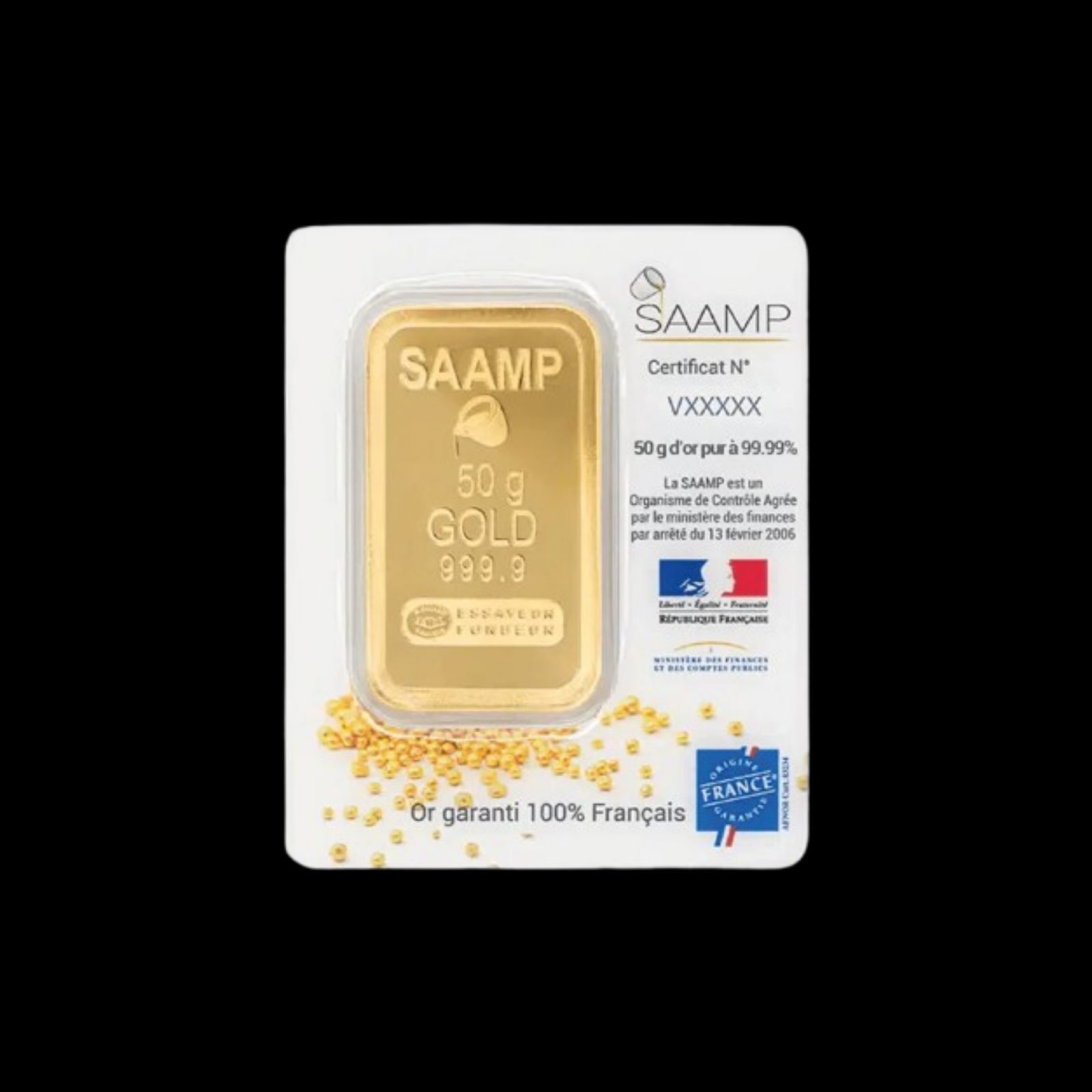 Lingot d'or 50g pureté 999.9‰
